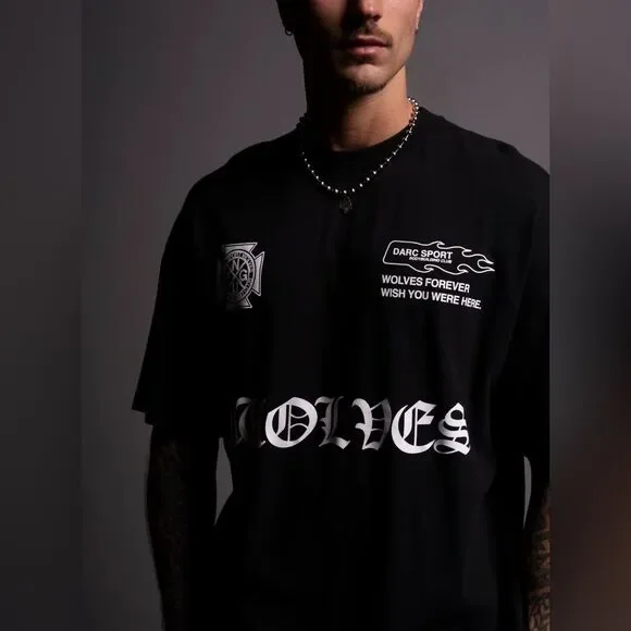 Darc Sport “FORGED” Black Raglan Wolf Graphic Tee L NWT Streetwear Premium Fit